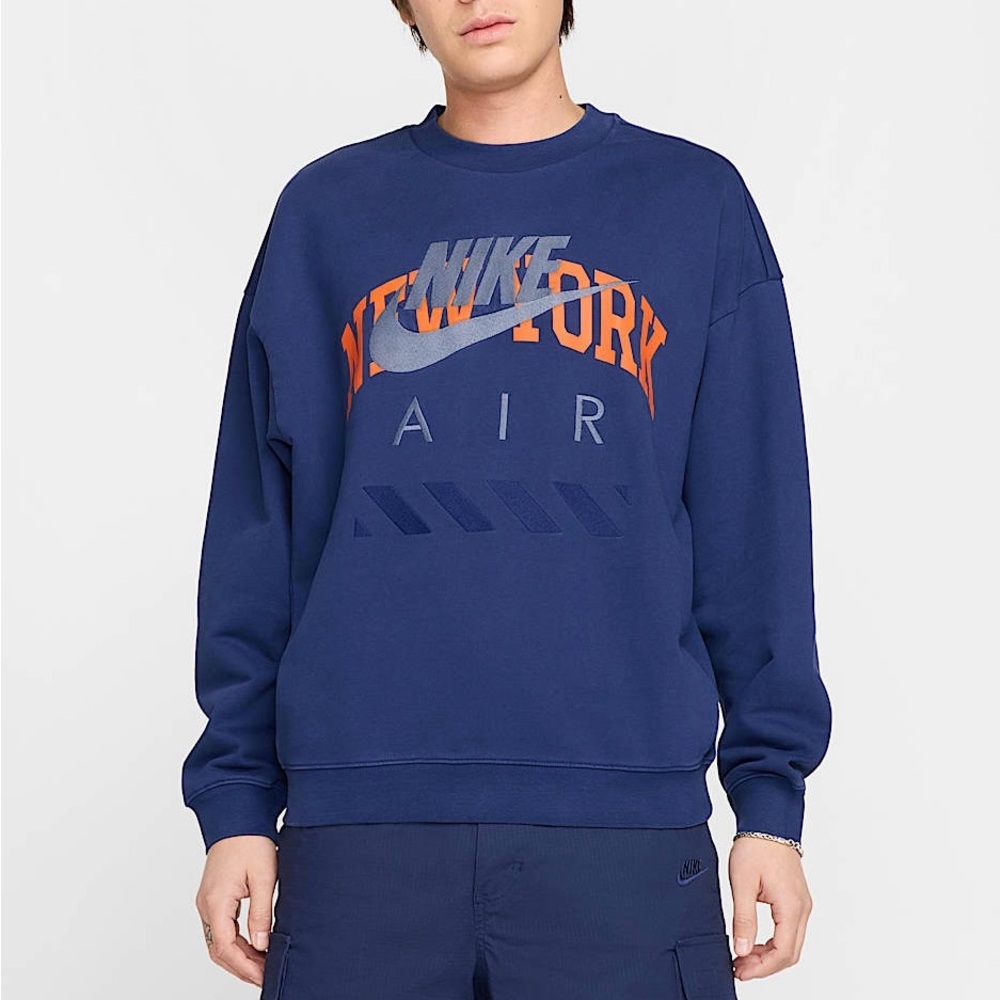 NWT Nike Air Men NYC Fleece Crew Oversized Heavyweight Sweatshirt Navy Medium